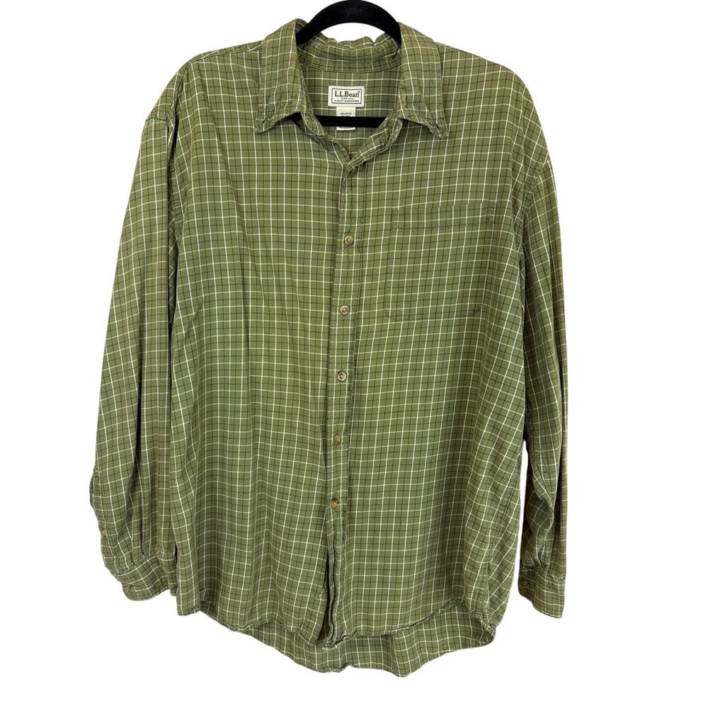 L.L. Bean Green Plaid Long Sleeve Button Up Shirt Size L Heritage Flannel